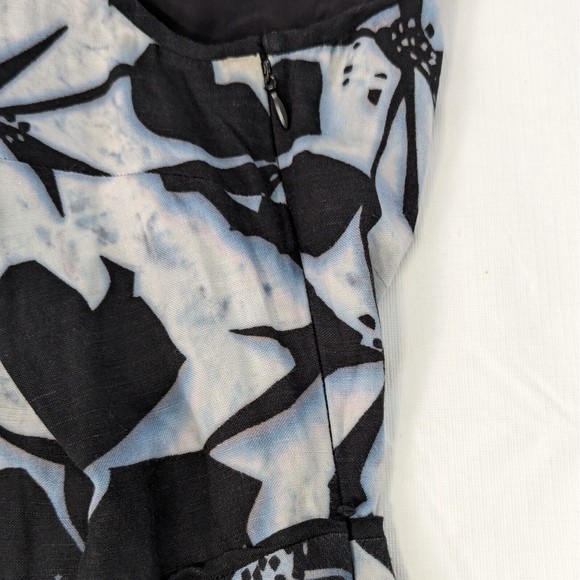 Adrianna Papell 10 Linen Blend Black White Blue Floral Sleeveless Midi Dress - Picture 5 of 13